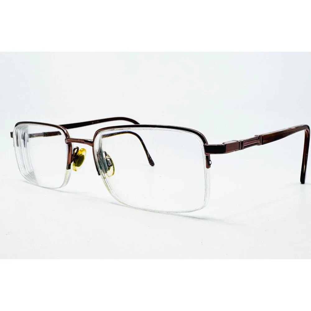 W-7775 Eyeglasses Mens Shiny Brown Half Rim Rectangular Frames 54-18-145